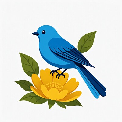 Blue bird on yellow flower
