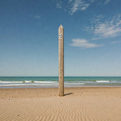 Number 13 Post on Beach