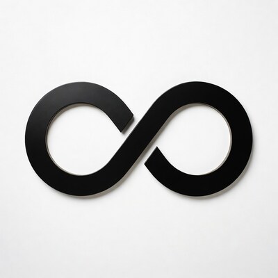 Black infinity symbol on white