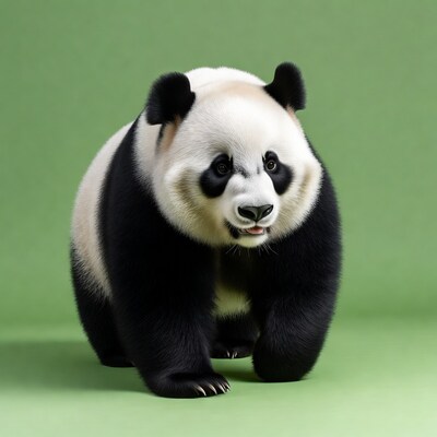 Panda standing on green background