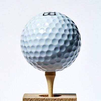 Golf ball on wooden tee