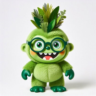 Green furry monster with leaf mohawk
