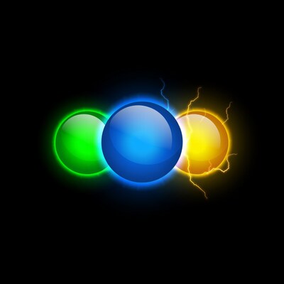 Glowing Green Blue Yellow Balls with Lightning