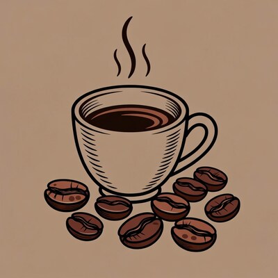 Steaming Coffee Cup with Beans