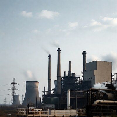 Industrial Power Plant with Smokestacks
