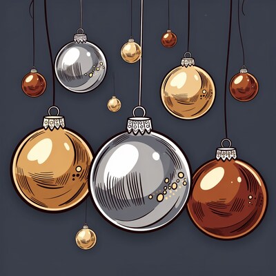 Hanging Christmas Ornaments Illustration
