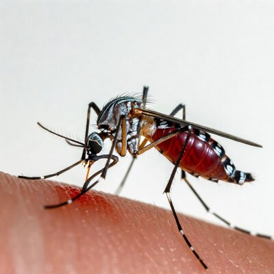 Mosquito on human finger