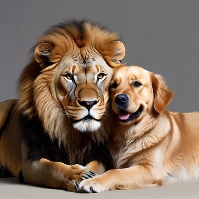Lion and Golden Retriever Together