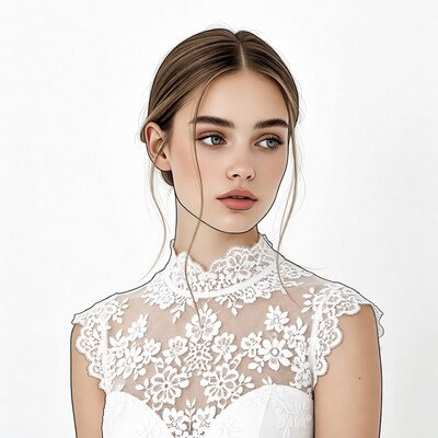 Woman in Lace Wedding Dress Portrait