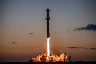 Starship Rocket Launching at Sunset