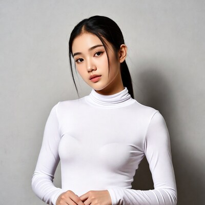 Asian woman in white turtleneck