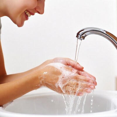 Woman washing hands with soap