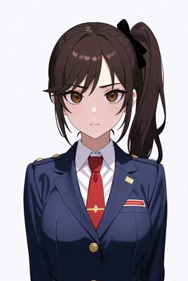 Anime girl in navy uniform ponytail