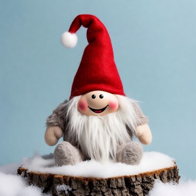 Smiling Gnomes on Snowy Log