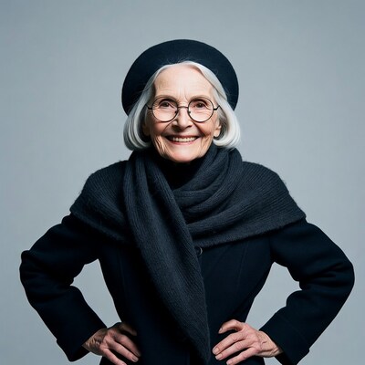 Elderly woman in beret smiling