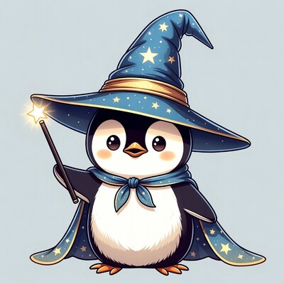 Cute Penguin Wizard with Wand
