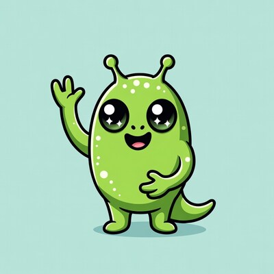 Cute green alien waving