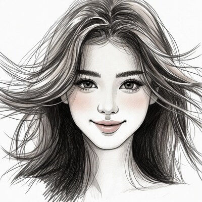 Smiling Asian woman with flowing hair