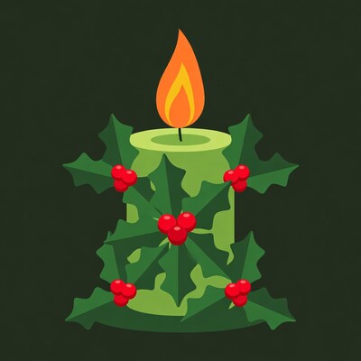 Christmas Candle with Holly