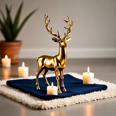 Golden Deer Figurine with Candles