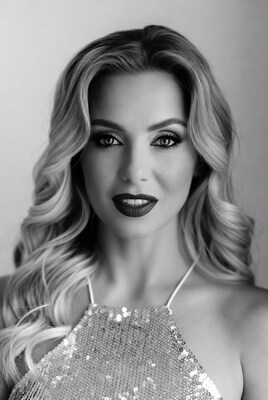 Blonde woman in sequin top portrait