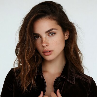 Woman with freckles in velvet jacket