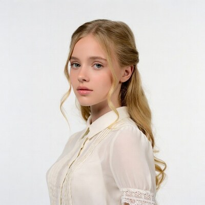 Blonde girl in white blouse