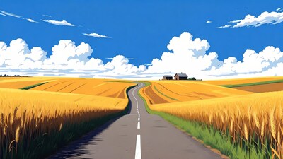 Winding Road Through Golden Wheat Fields