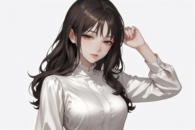 Anime girl with hand on head