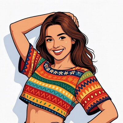 Smiling Asian woman in colorful crop top