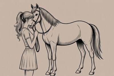 Girl holding horse lead