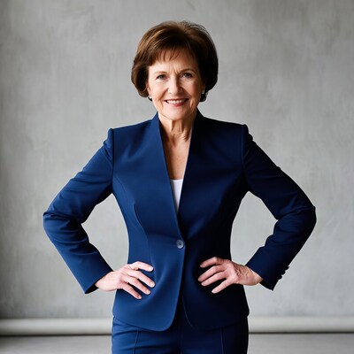 Smiling mature woman in navy suit