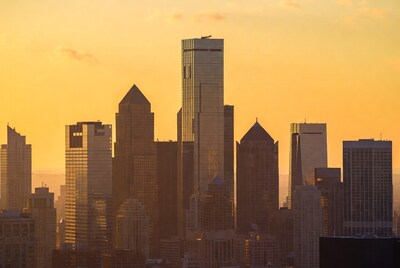 City skyline at sunset silhouette