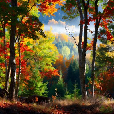 Autumn Forest with Colorful Fall Foliage