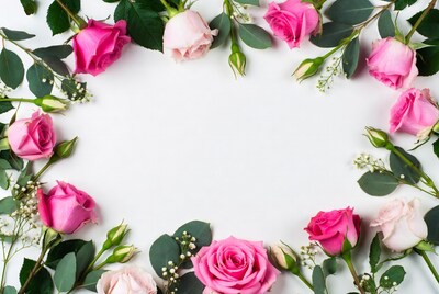 Pink Roses in Circle on White