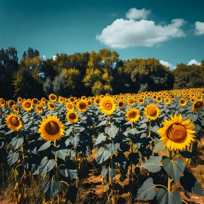 Sunflower Field Under Blue Sky
