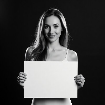 Woman holding blank sign