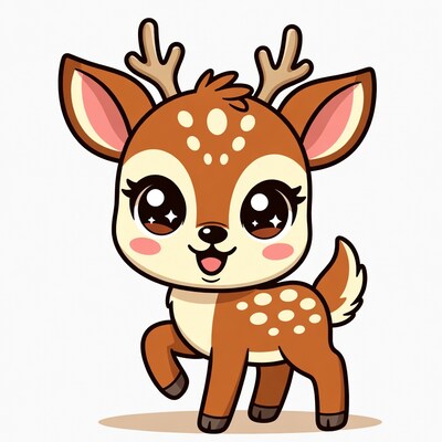 Cute cartoon baby deer smiling