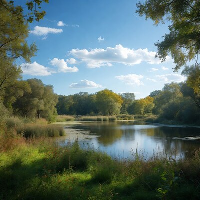 Serene lake surrounded by autumn trees