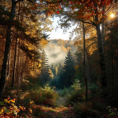 Autumn Forest Path with Sunlight