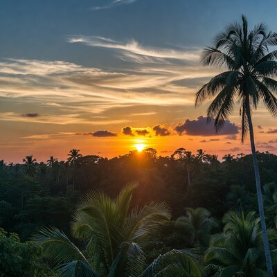 Sunset over palm trees