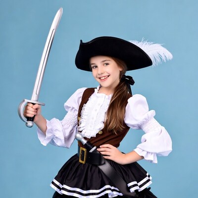 Girl in pirate costume holding sword