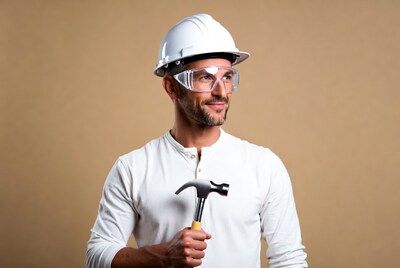Man in hard hat holding hammer
