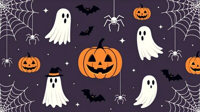 Halloween Ghosts Pumpkins Bats Spiders Illustration