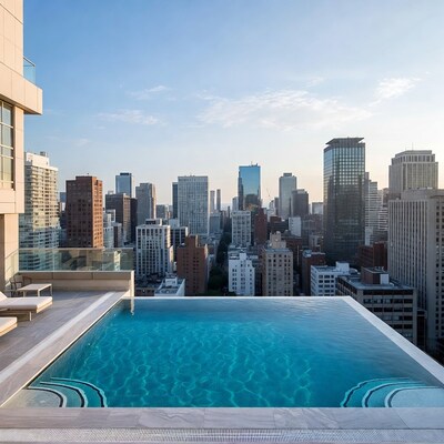 Infinity Pool Over City Skyline