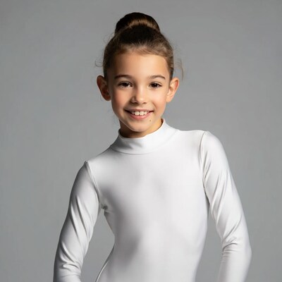 Smiling girl in white leotard