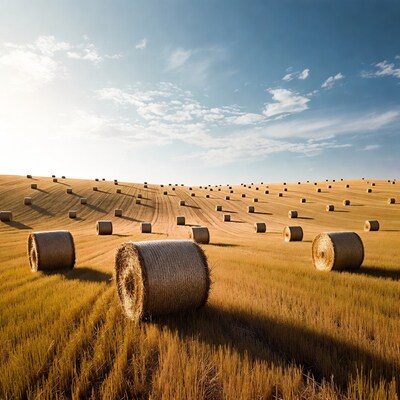 Hay bales in golden field