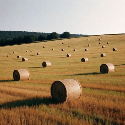 Hay bales in golden field