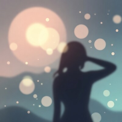 Silhouette woman viewing sunset mountains