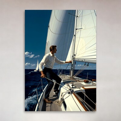 Man sailing yacht on ocean